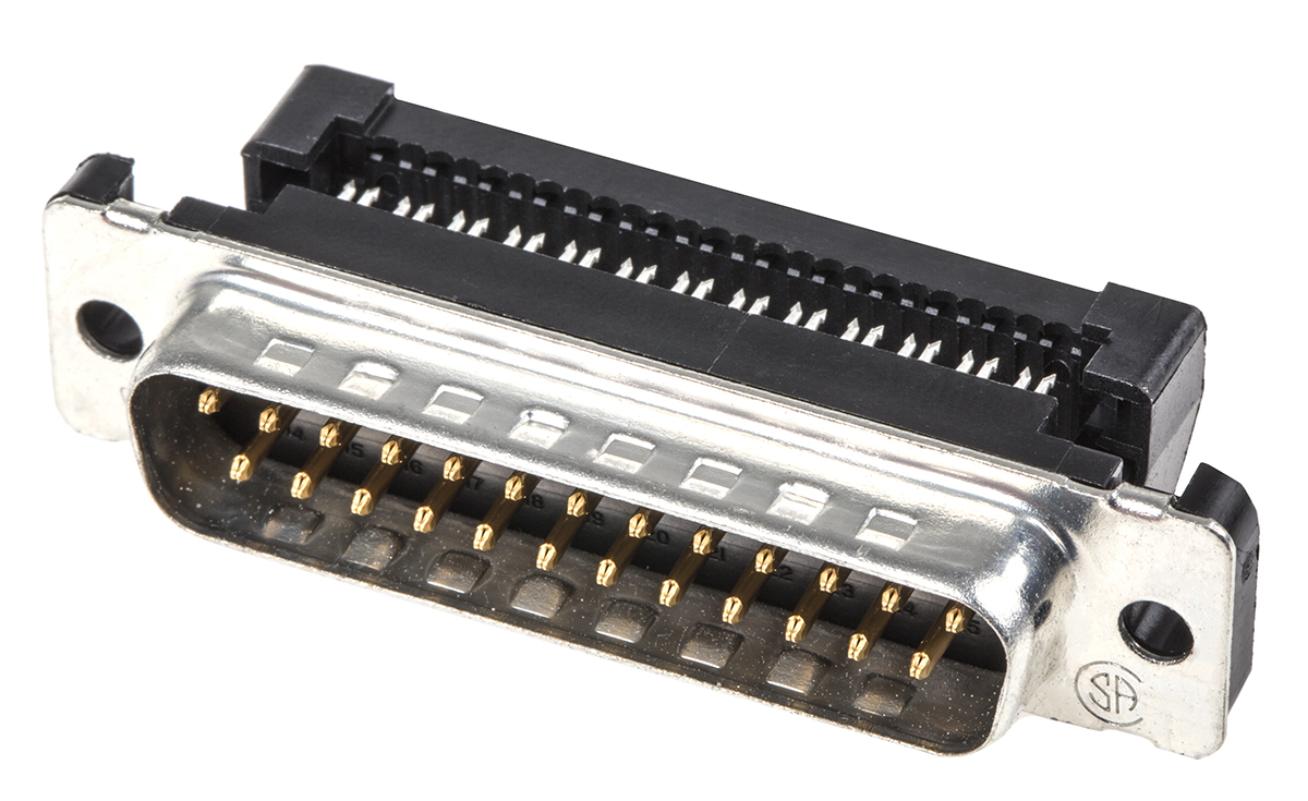 TE Connectivity Amplimite HDF-20 25 Way Right Angle Cable Mount D-sub Connector Plug, 2.76mm Pitch