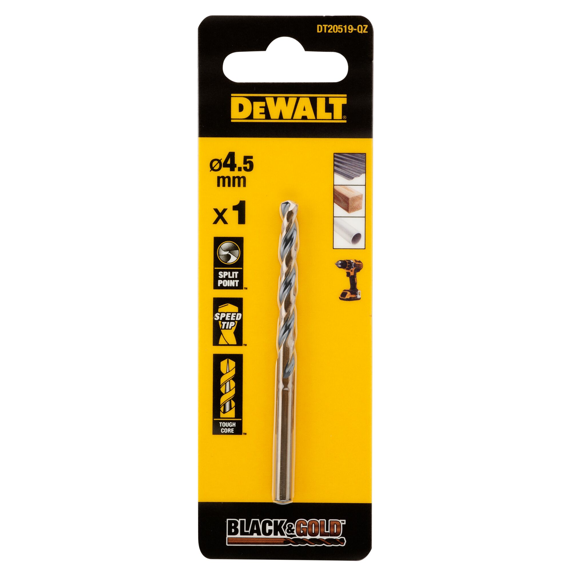 DeWALT DT205 Series HSS Twist Drill Bit for Metal, 4.5mm Diameter