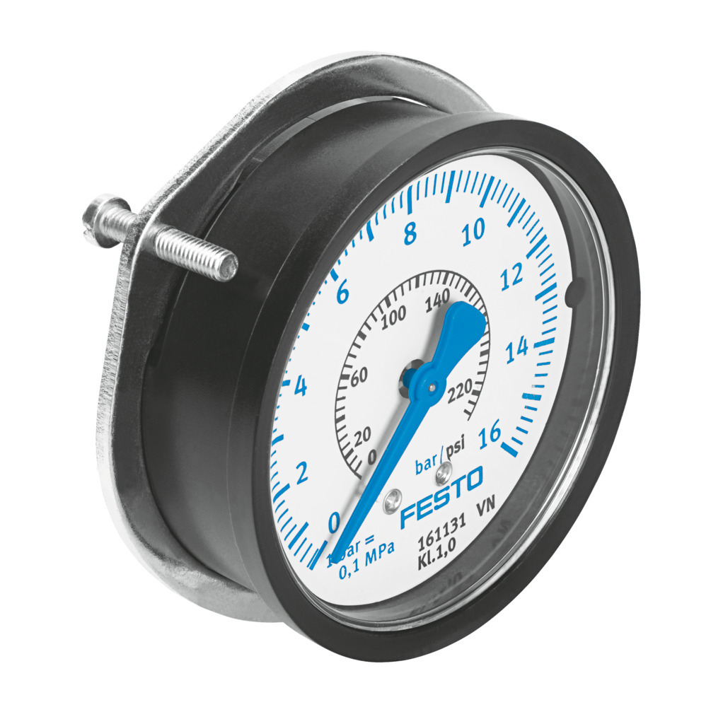 Festo G 1/4 Analogue Pressure Gauge 16bar Panel 63mm Outside Diameter