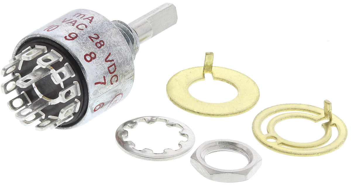 C & K, 6 Position DPST Rotary Switch, 250 mA @ 28 V dc, Solder