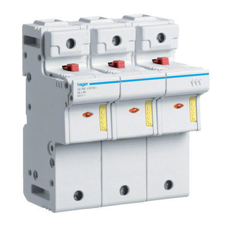 Hager 125A Rail Mount Fuse Holder for 22 x 58mm Fuse, 1P, 690V ac