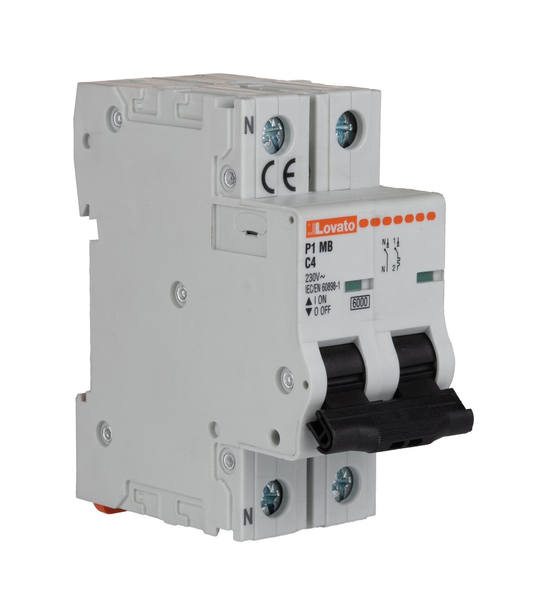 Lovato ModuLo P1MB MCB, 1+N, 4A Curve C, 230V AC, 60V DC, 6 kA Breaking Capacity