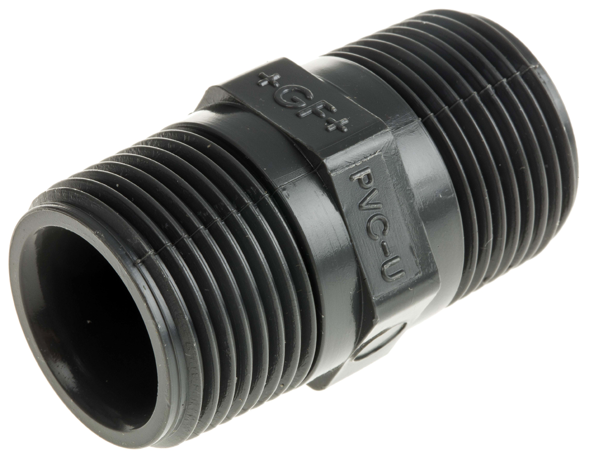 Georg Fischer Plastic Pipe Fitting, Straight Threaded Nipple, R 3/4in to BSPT 3/4in