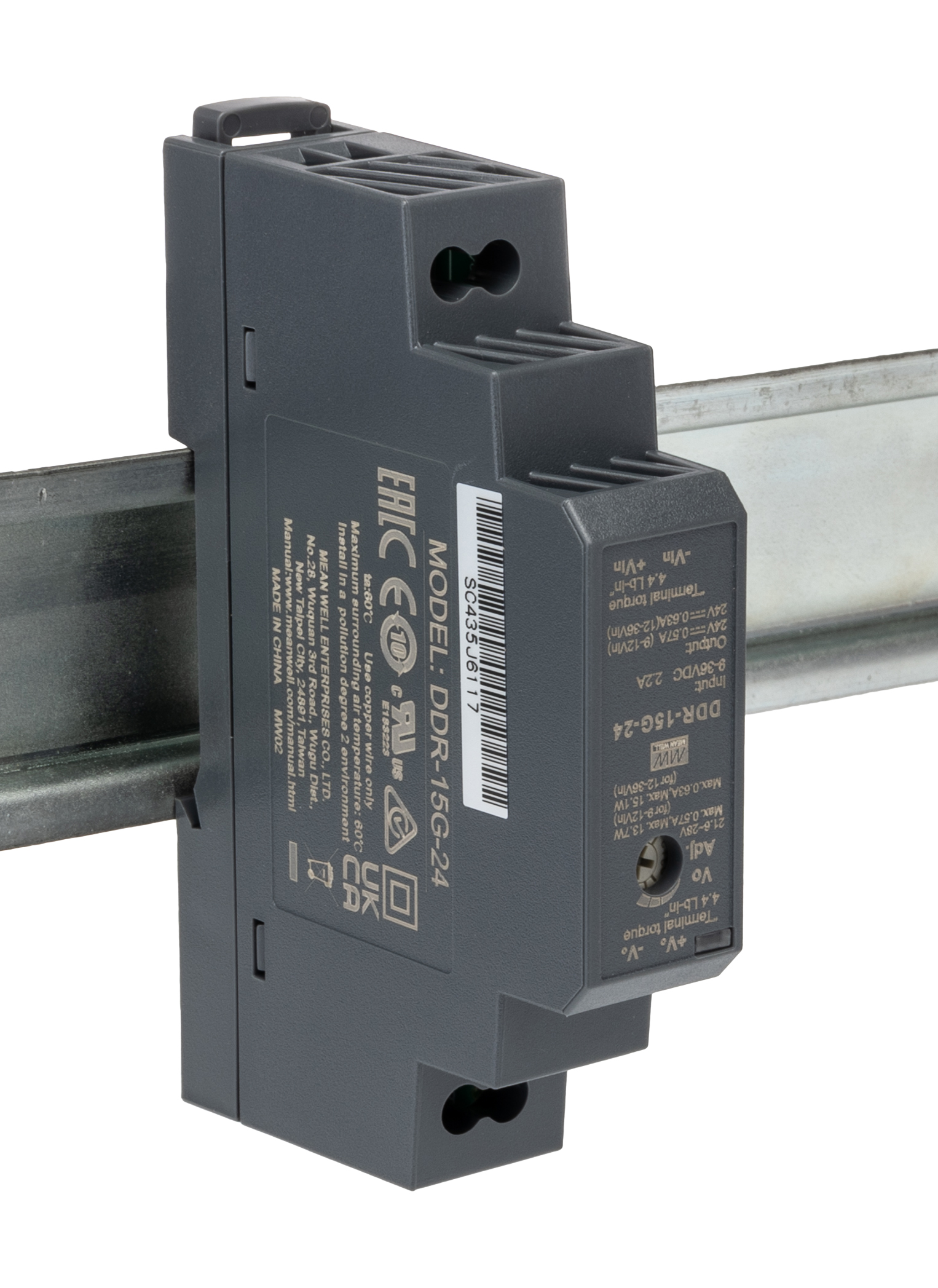 MEAN WELL DDR-15 DC-DC Converter, 24V dc/ 630mA Output, 15W, DIN Rail Mount, +85°C Max Temp -40°C Min Temp