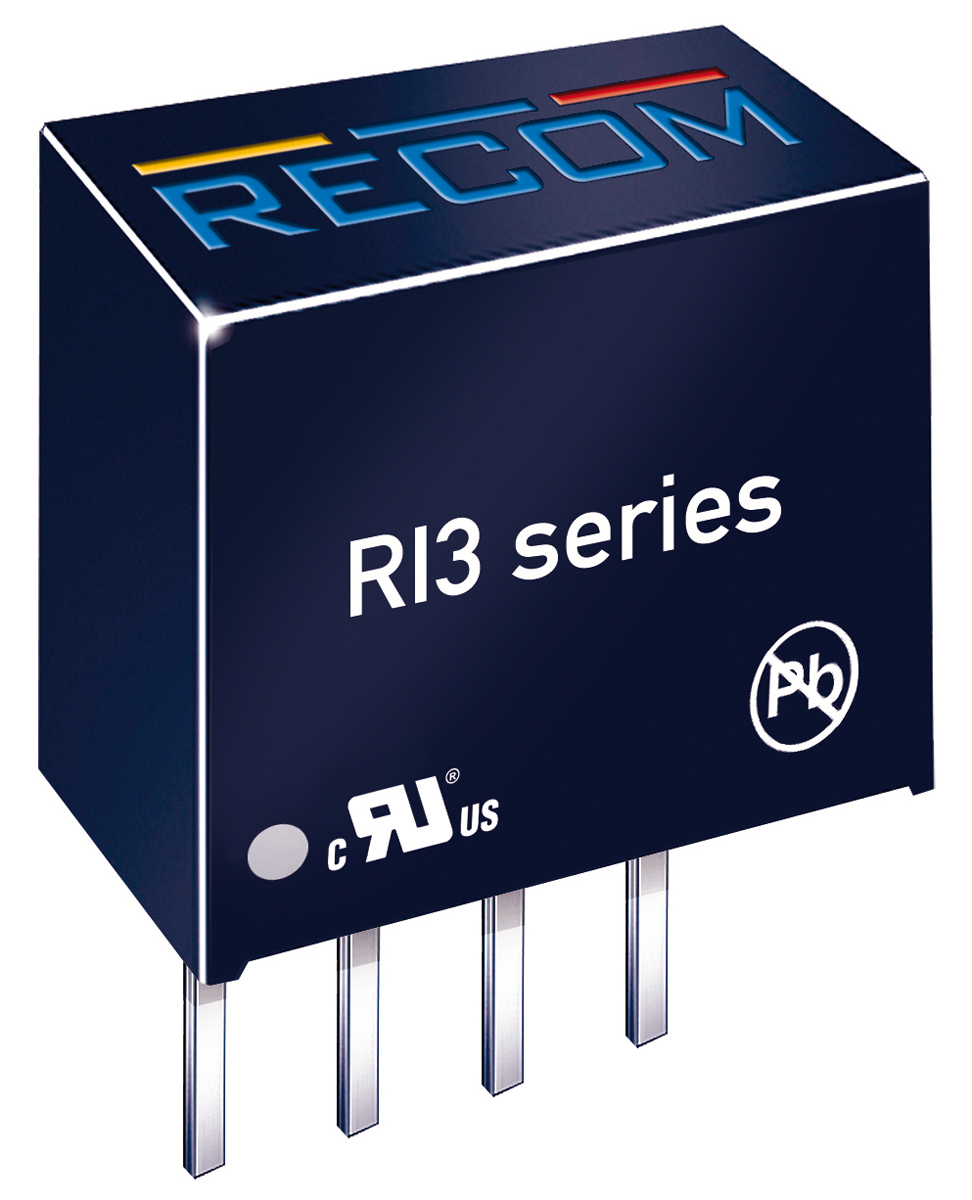 Recom RI3 DC-DC Converter, 5V dc/ 600mA Output, 24 V dc Input, 3W, Through Hole, +85°C Max Temp -40°C Min Temp