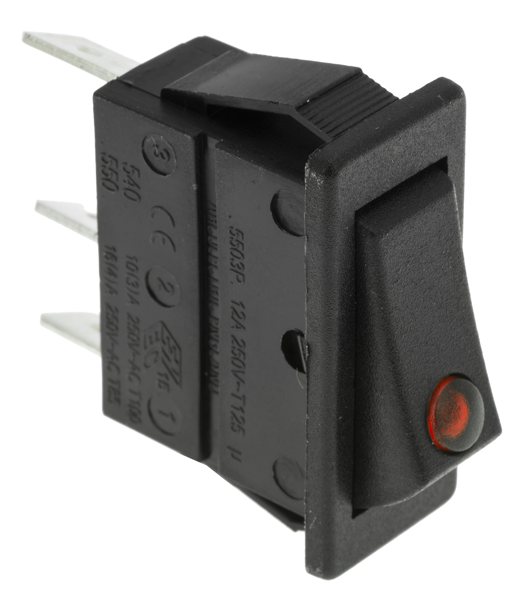 Arcolectric (Bulgin) Ltd Illuminated SPST, On-Off Rocker Switch Panel Mount