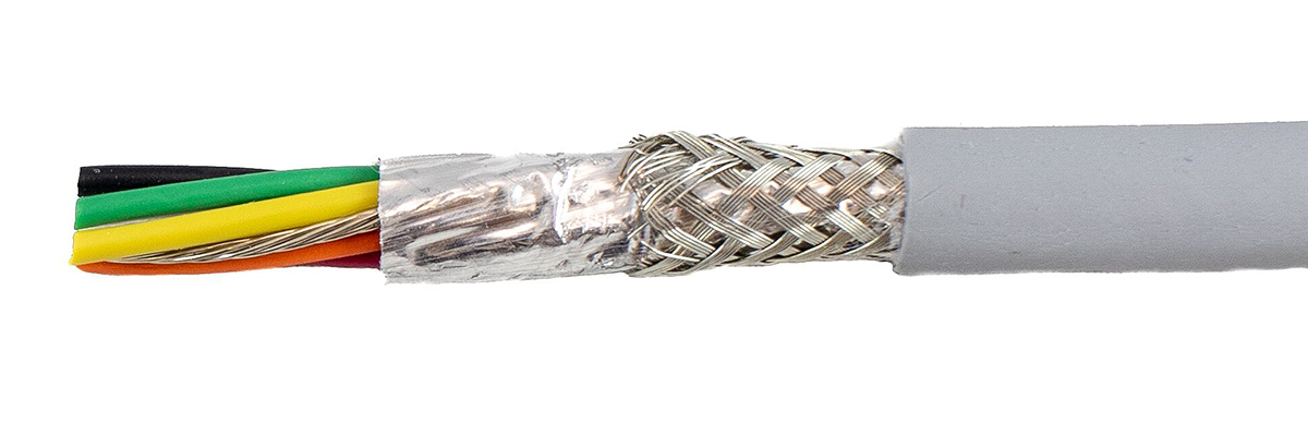 Alpha Wire Ecogen Ecocable Mini Control Cable, 6 Cores, 0.38 mm² 22 AWG, Screened, 30 m, Grey Modified Polyphenylene