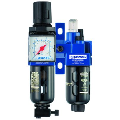 PREVOST G 3/8 FRL Assembly, Automatic Drain, 25μm Filtration Size Integrated Pressure Gauge