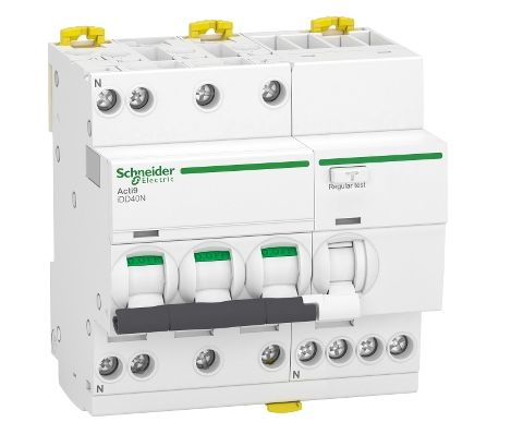 Schneider Electric RCBO, 20A Current Rating, 3P+N Poles, 30mA Trip Sensitivity, Type C, Acti9 Range