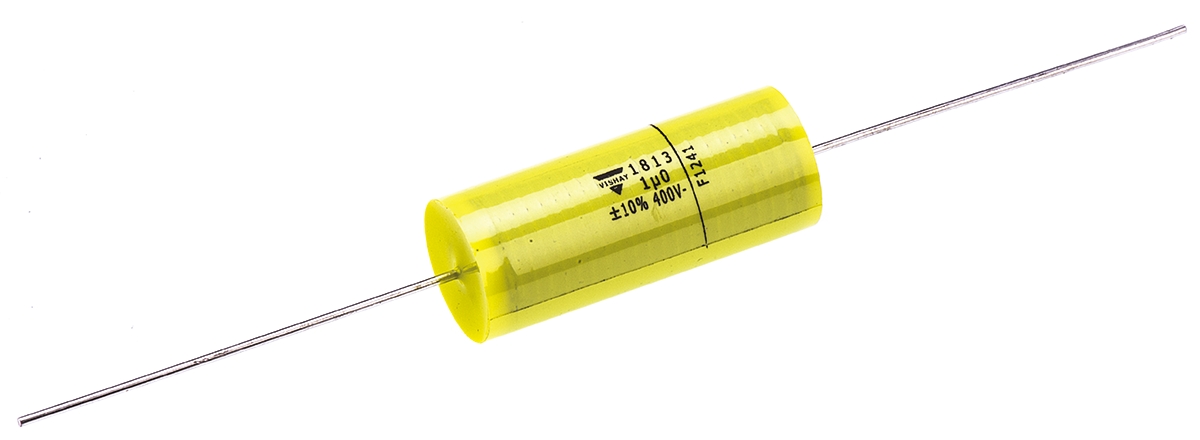 Vishay MKT 1813 Metallised Polyester Film Capacitor, 200 V ac, 400 V dc, ±10%, 1μF, Through Hole