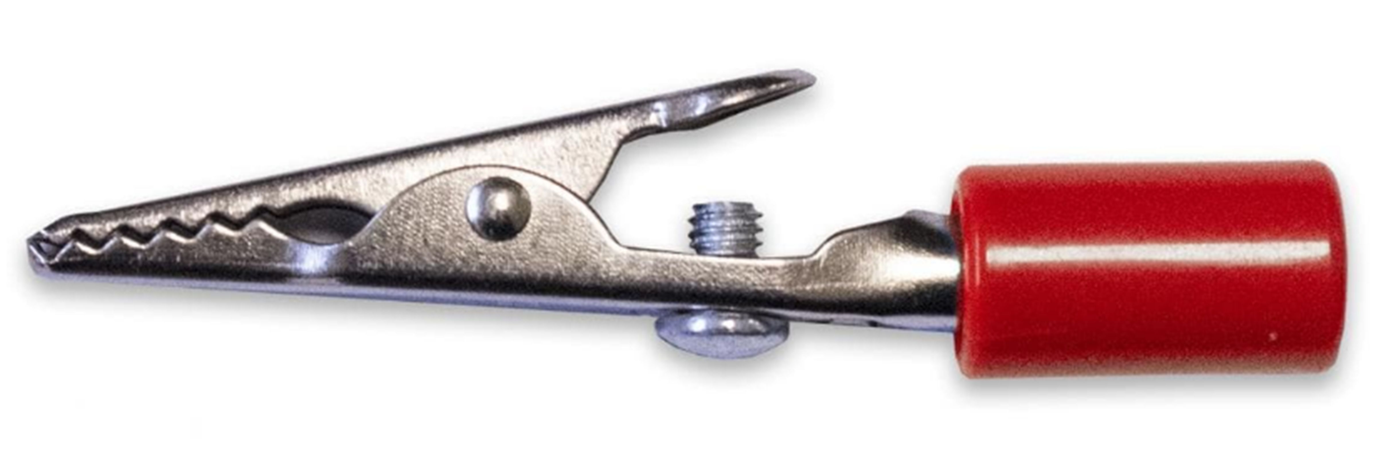 Mueller Electric Crocodile Clip 4 mm Connection, Nickel-Plated Steel Contact, 10A, Red