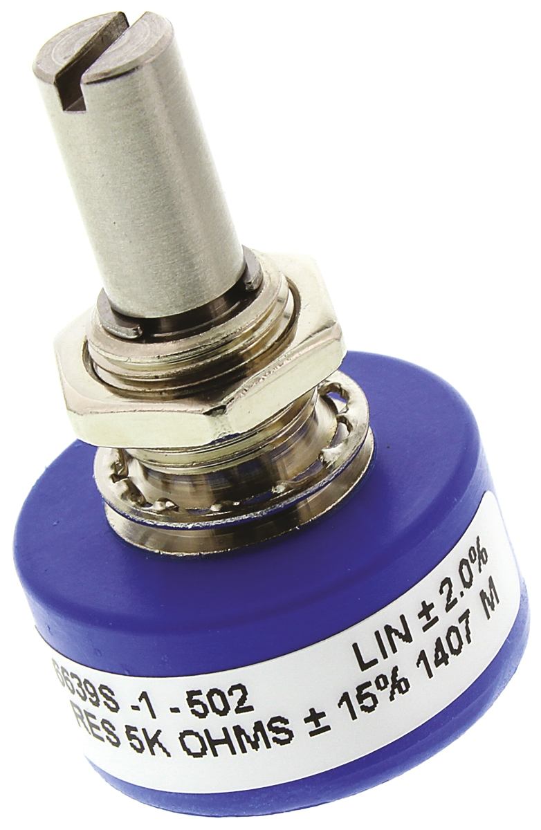 Bourns 6639 5kΩ Rotary Potentiometer Continuous-Turns 1-Gang Panel Mount, 6639S-1-502