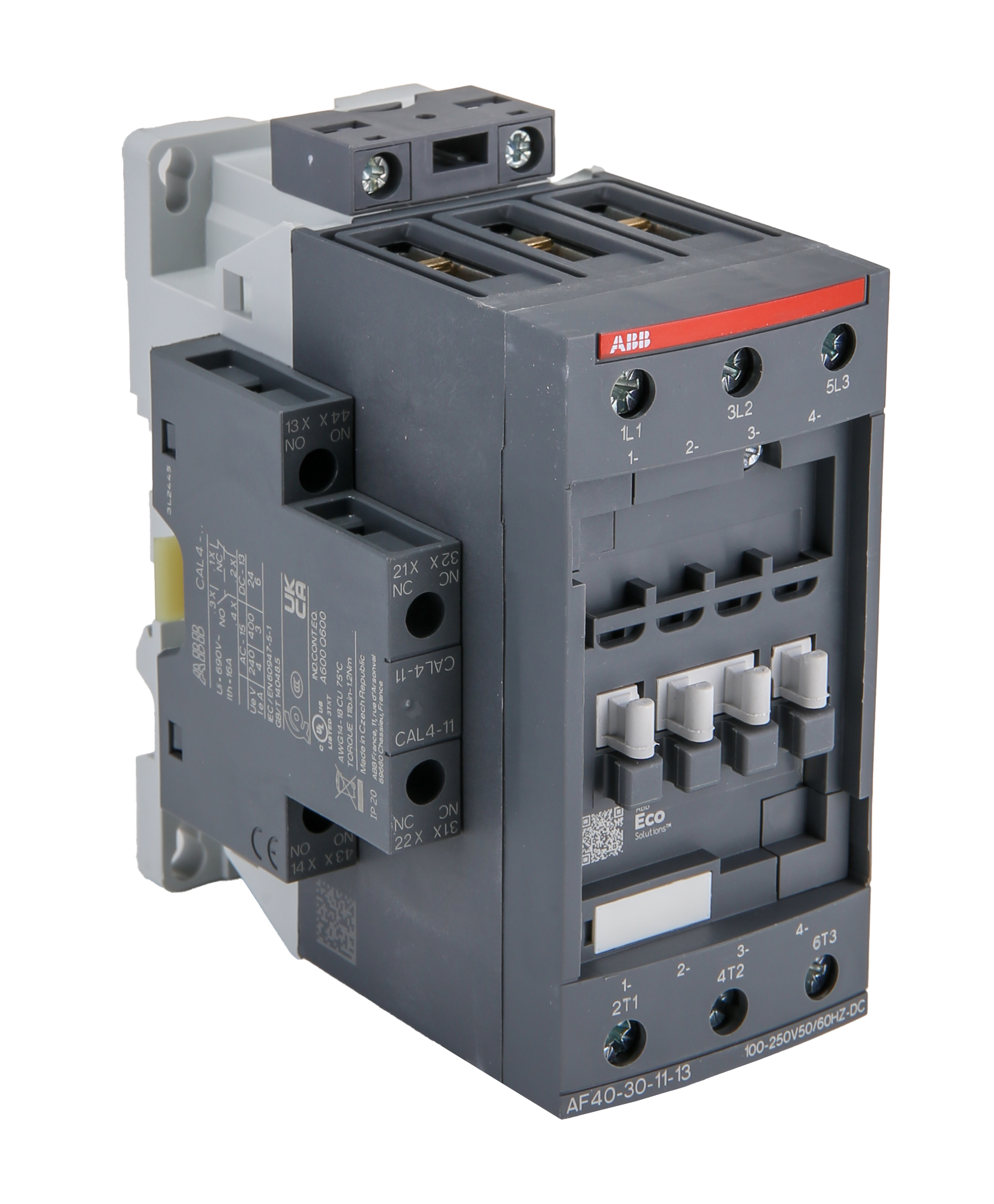 ABB AF40-30-11-13 AF Contactor, 100 to 250 V ac Coil, 3-Pole, 70 A, 185 kW, 4NO+1NC