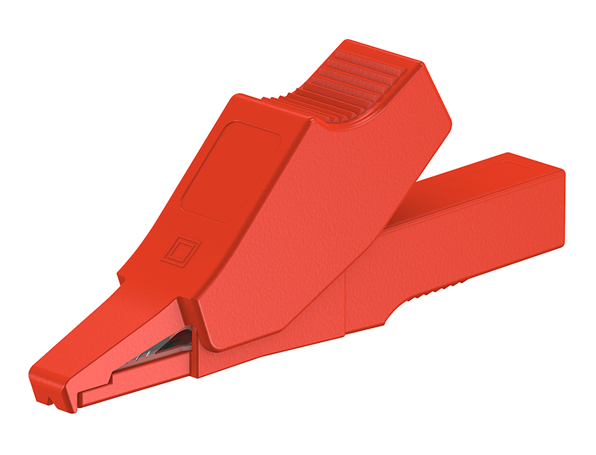 Staubli Crocodile Clip 2 mm Connection, Brass Contact, 10A, Red