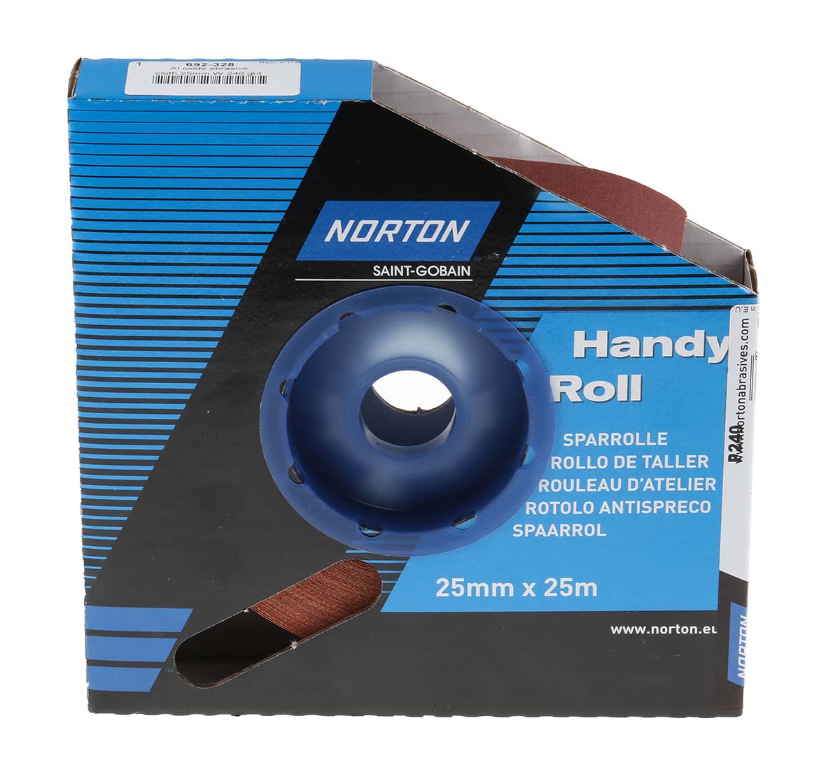 Norton P240 Grit Very Fine Sandpaper Roll, 25m x 25mm