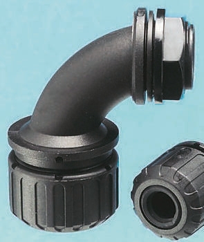 Adaptaflex 90° Elbow, Conduit Fitting, 13mm Nominal Size, M16, Nylon 66, Black IP66 rating