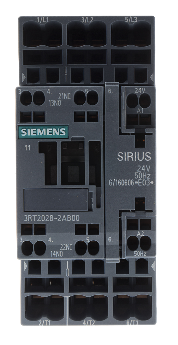 Siemens SIRIUS 3RT Size S0, 3RT2 Contactor, 24 V ac Coil, 3-Pole, 38 A, 18.5 kW, 3NO, 400 V ac