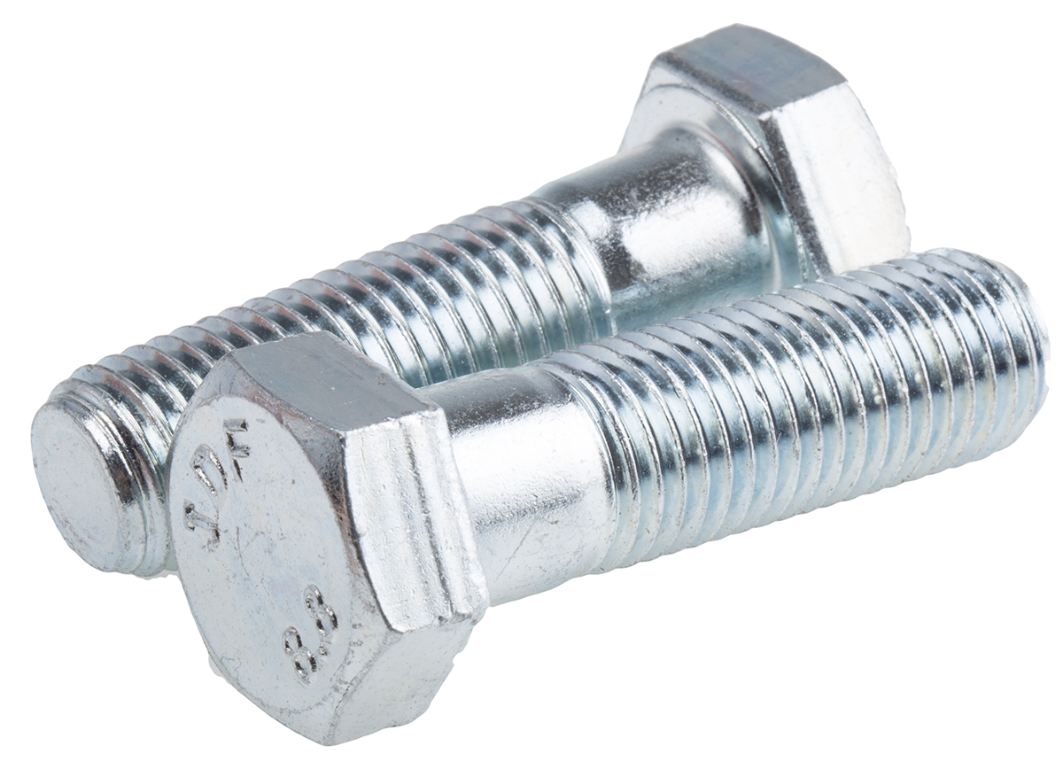 RS PRO Bright Zinc Plated Steel, Hex Bolt, M16 x 55mm
