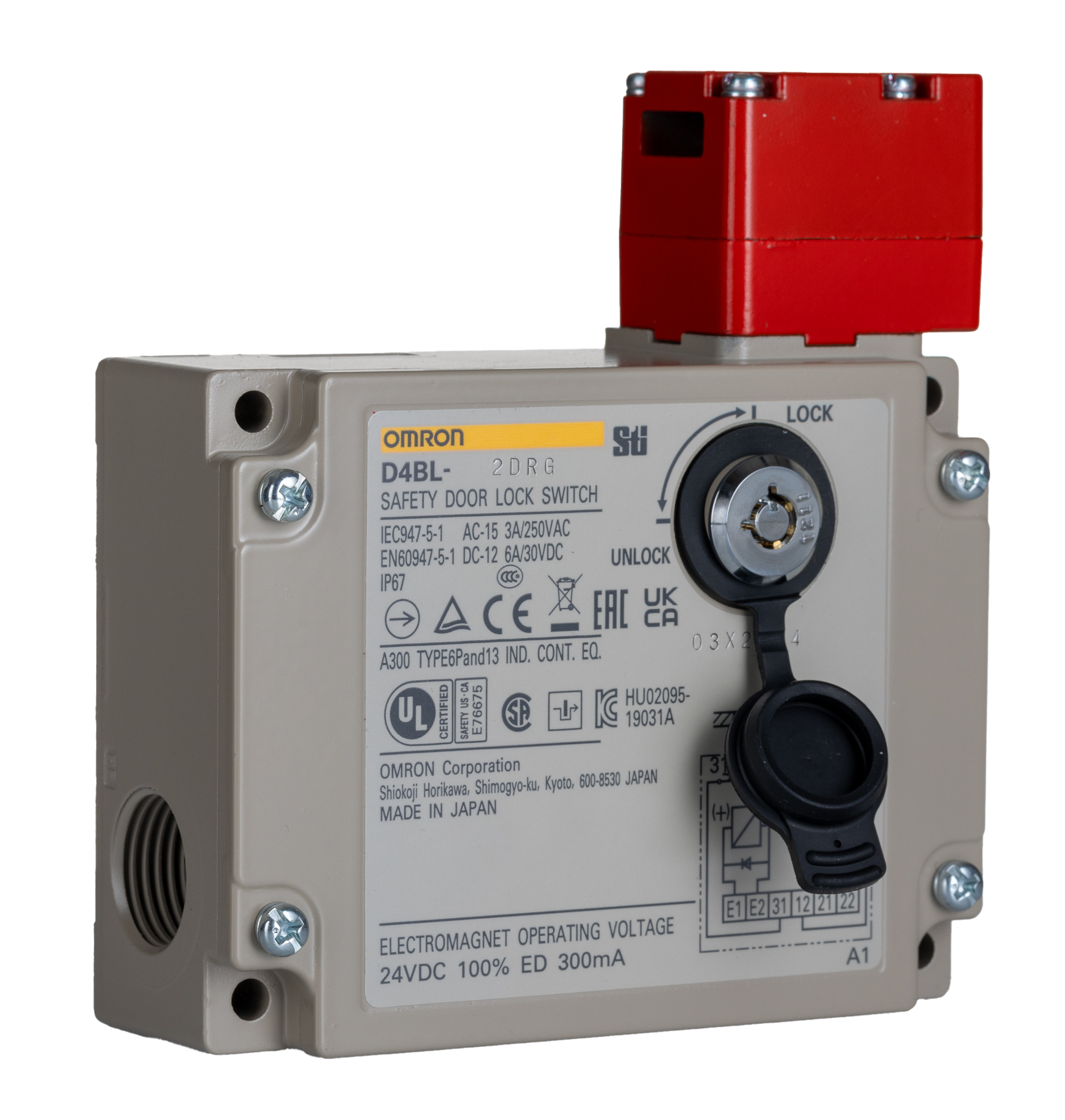 Omron D4BL Series Solenoid Interlock Switch, Power to Lock, 24V dc, 2NC/1NC