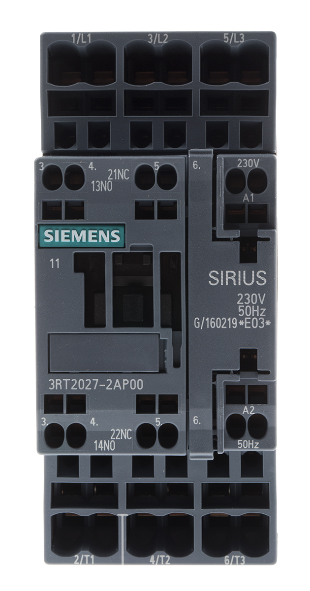Siemens SIRIUS 3RT Size S0, 3RT2 Contactor, 230 V ac Coil, 3-Pole, 32 A, 15 kW, 3NO, 400 V ac