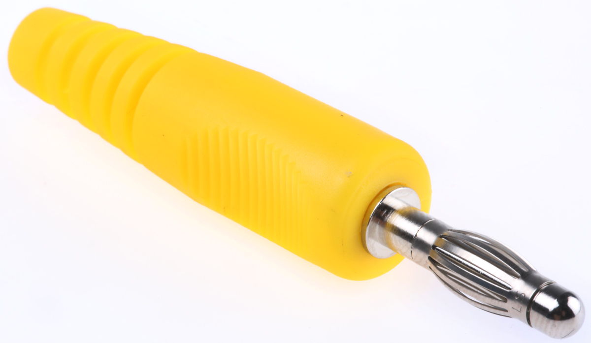 Schutzinger Yellow Male Banana Plug, 4 mm Connector, 16A, 50V, Nickel Plating