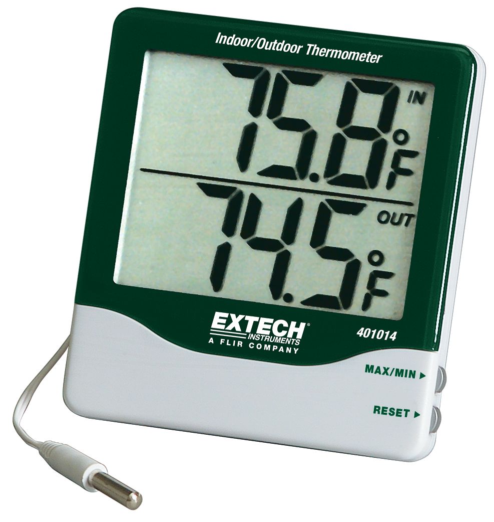 Extech 401014 LCD Digital Thermometer for Outdoor Temperature Measurement Use, +70°C Max, ±1 °C Accuracy