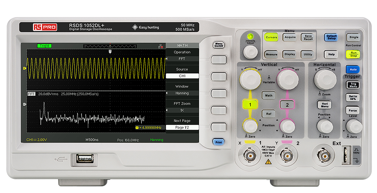 RS PRO RSDS 1052 DL +, 50MHz Bench Oscilloscope, 2 Analogue Channels - UKAS Calibrated