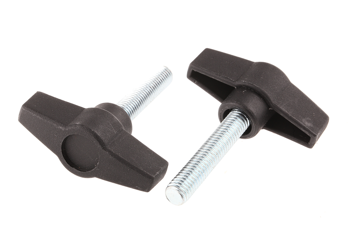 RS PRO Black Wing Clamping Knob, M8, Threaded Stud