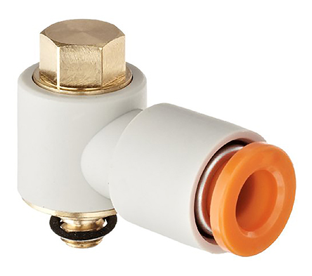 SMC KQ2 Series Elbow Threaded Adaptor, UNF 10-32 Male to Push In 1/4 in, Threaded-to-Tube Connection Style