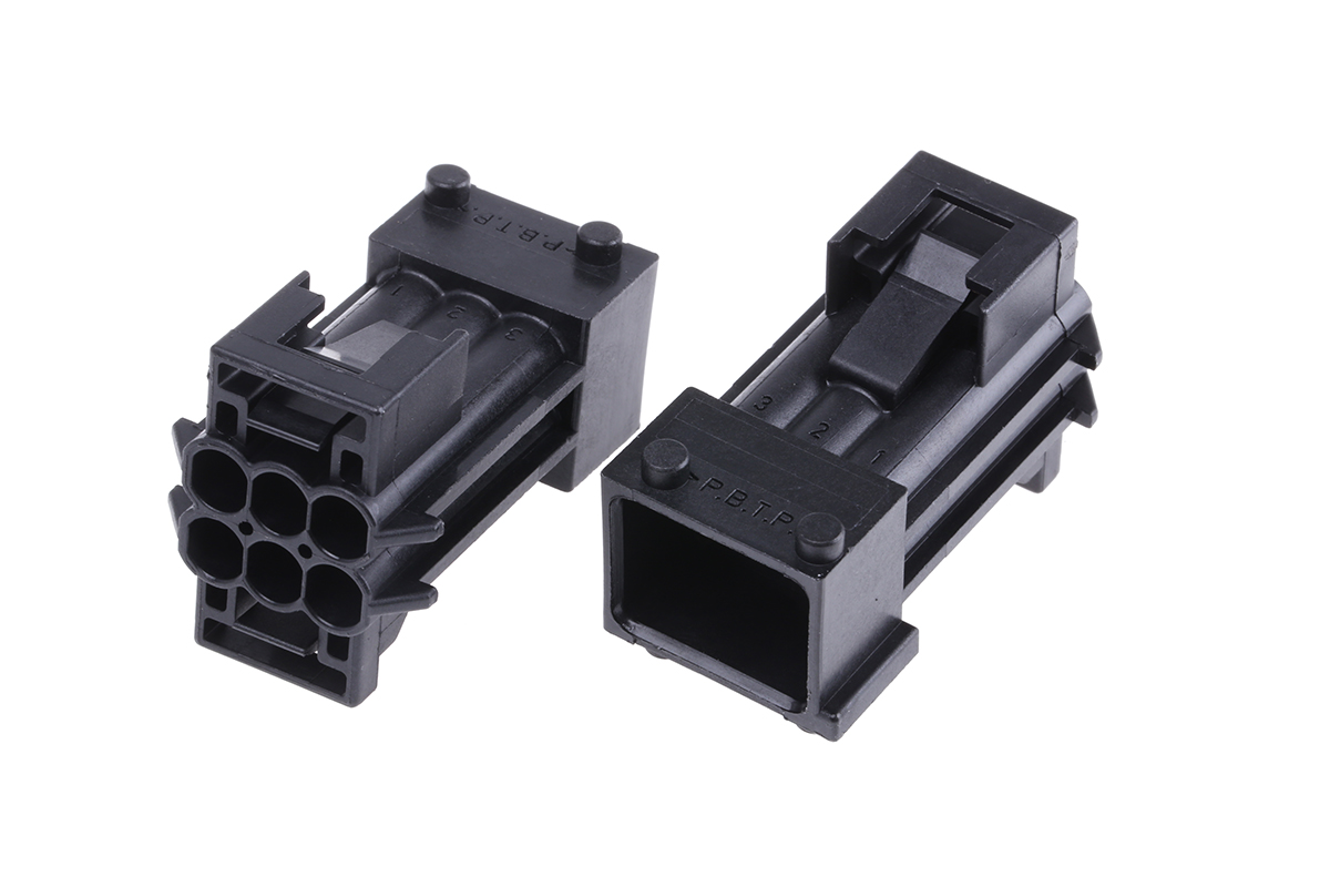 TE Connectivity, Junior Power Timer Automotive Connector Plug Black 6 Way, Solder Termination 1-965426-1