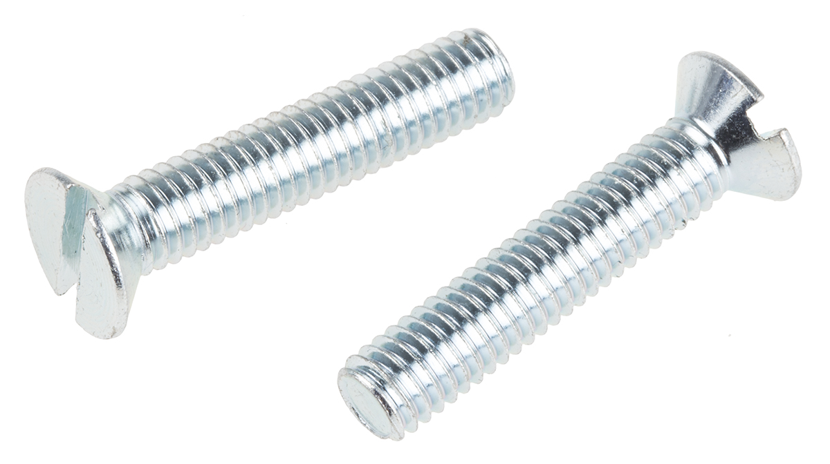 RS PRO Slot M6 Countersunk Steel Machine Screws DIN 963 x 30.0mm