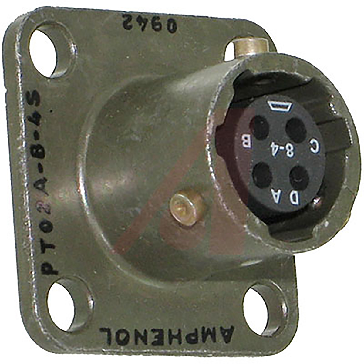 Amphenol Socapex, PT, Copper Alloy 4 Way Panel Mount MIL Spec Circular Connector ReceptacleGreen, Socket Contacts,Shell