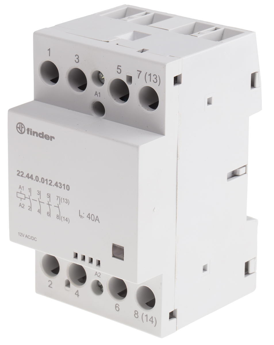 Finder 22 Contactor, 12 V Coil, 4-Pole, 63 A, 6 VA, 4 NO, 400V ac, 480 V ac