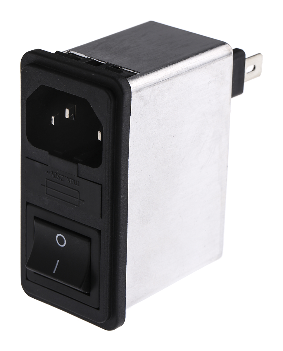 Schaffner 4A, 250 V ac Male Snap-In IEC Filter 2 Pole FN285-4-06, Faston 1 Fuse