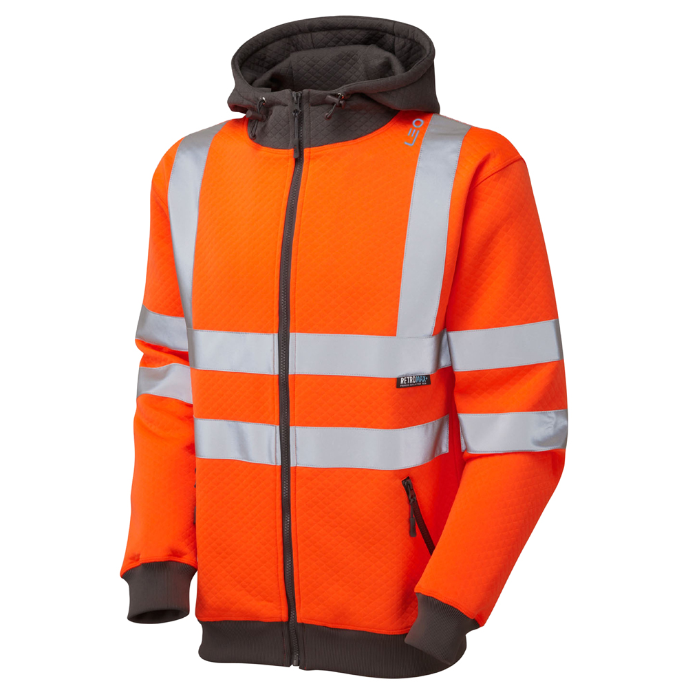 Leo Workwear Orange Unisex Hi Vis Hoodie, XL