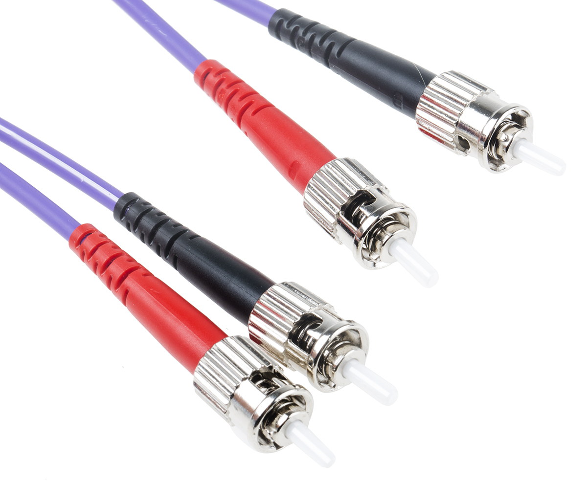 RS PRO ST to ST Duplex Multi Mode OM3 Fibre Optic Cable, 50/125μm, Purple, 5m