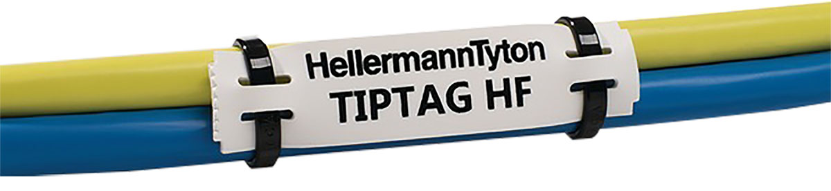 HellermannTyton TIPTAG White Black Print Cable Labels, 100mm Width, 11mm Height, 120 Qty