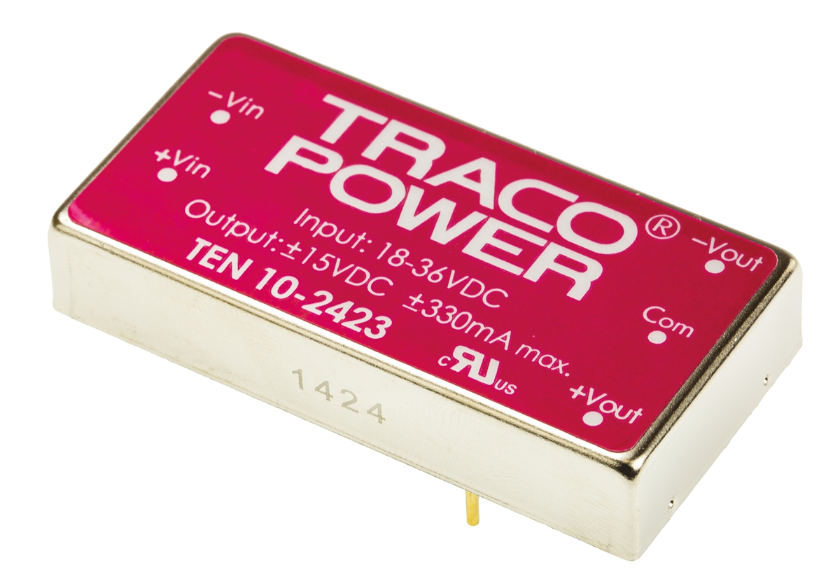 TRACOPOWER TEN 10 DC-DC Converter, ±15V dc/ ±330mA Output, 18 → 36 V dc Input, 10W, Through Hole, +85°C Max Temp