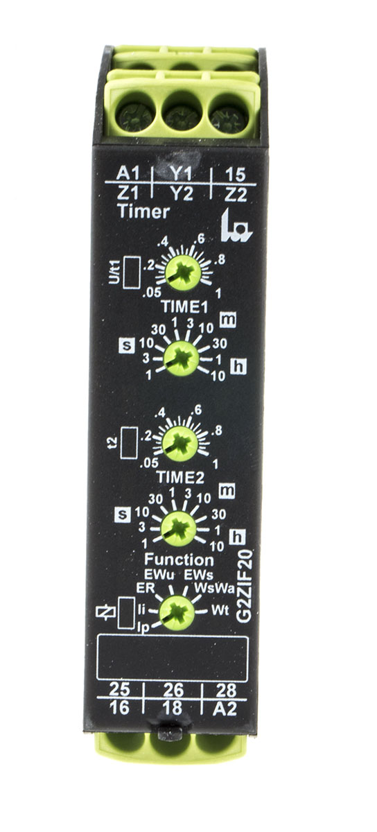 Tele G2ZIF20 Series DIN Rail Mount Timer Relay, 24 → 240V ac/dc, 2-Contact, 10.05 s → 10h, DPDT
