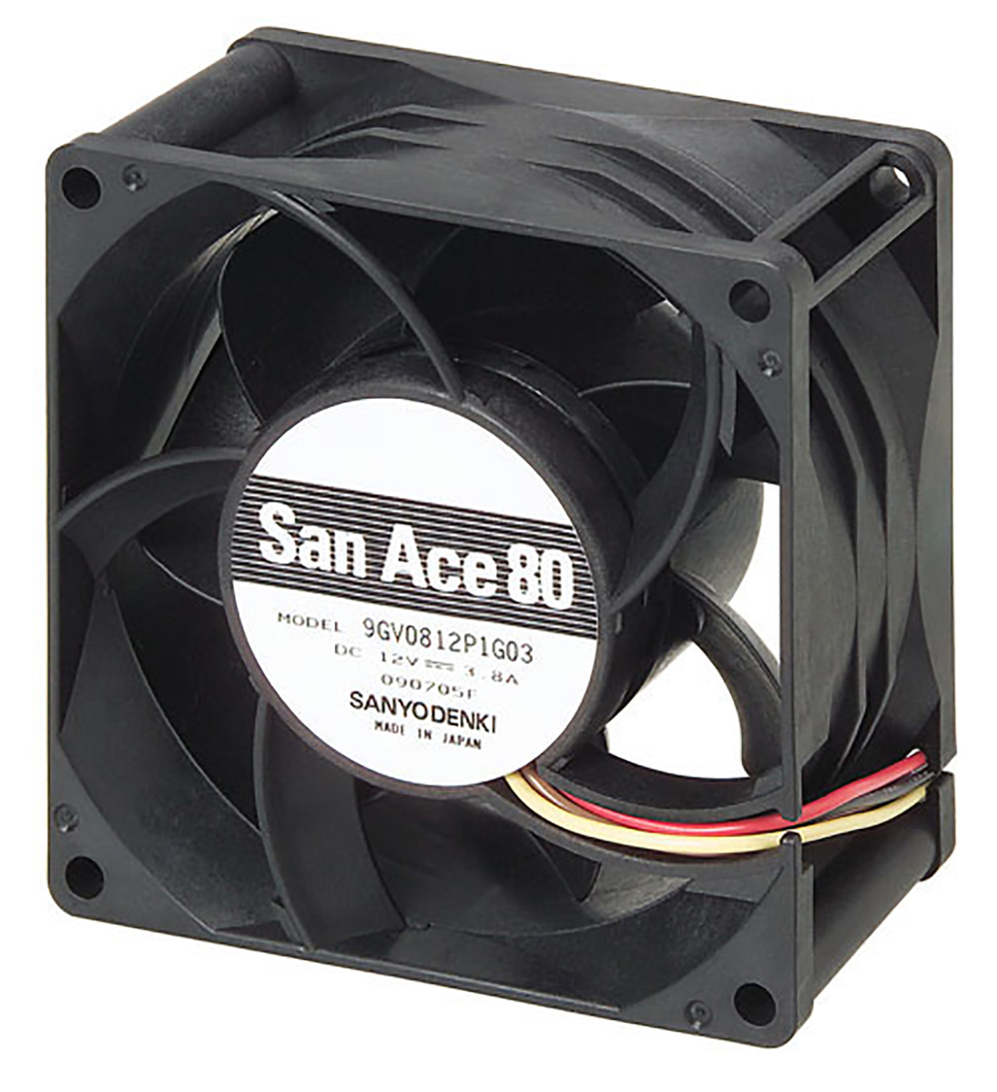 Sanyo Denki 9GV Series Axial Fan, 12 V dc, DC Operation, 234.5m³/h, 45.6W, 3.8A Max, 80 x 80 x 38mm