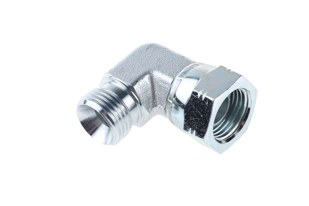 Parker Steel Zinc Plated Hydraulic Elbow Threaded Adapter, 8C6MK4S, G 1/2 Male G 1/2 Female