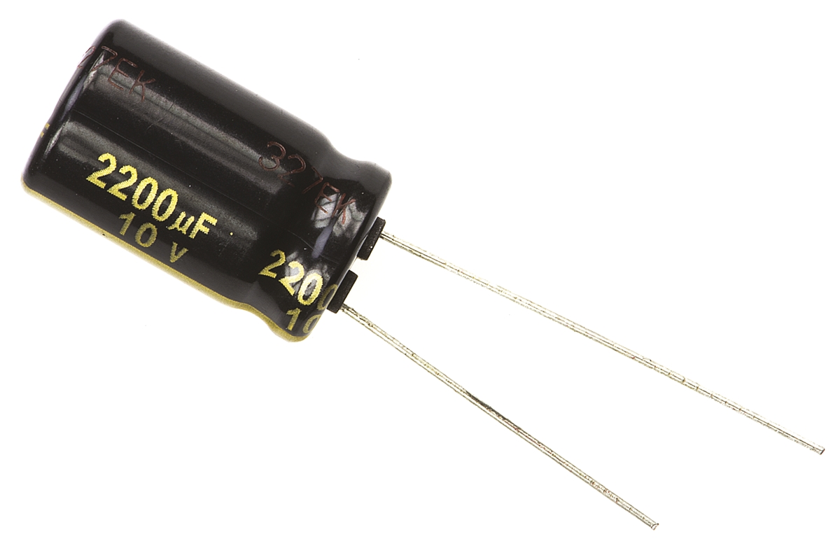 Panasonic 2200μF Aluminium Electrolytic Capacitor 10V dc, Radial, Through Hole - EEUFM1A222