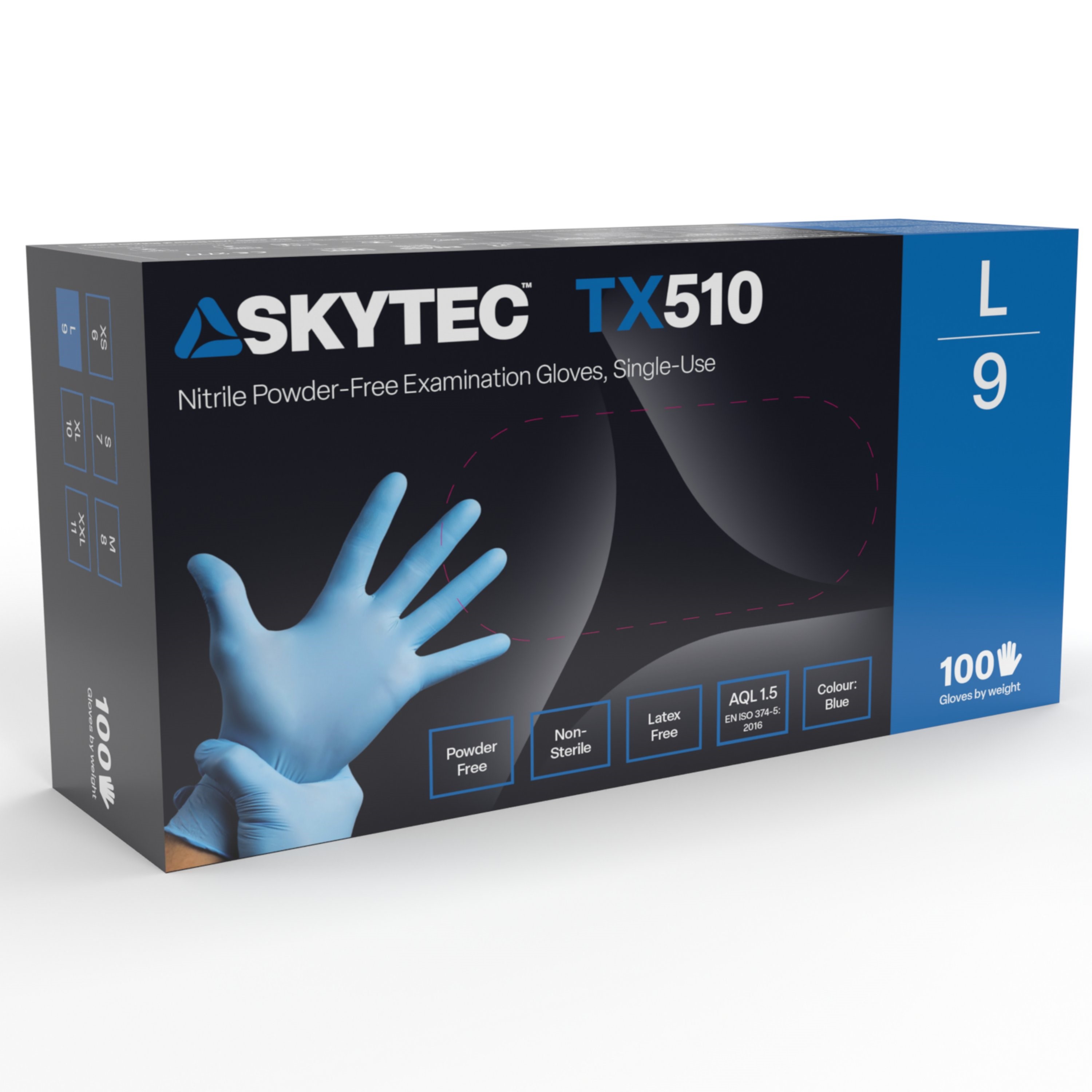 Skytec Blue Powder-Free Nitrile Disposable Gloves, Size XS, 100 per Pack