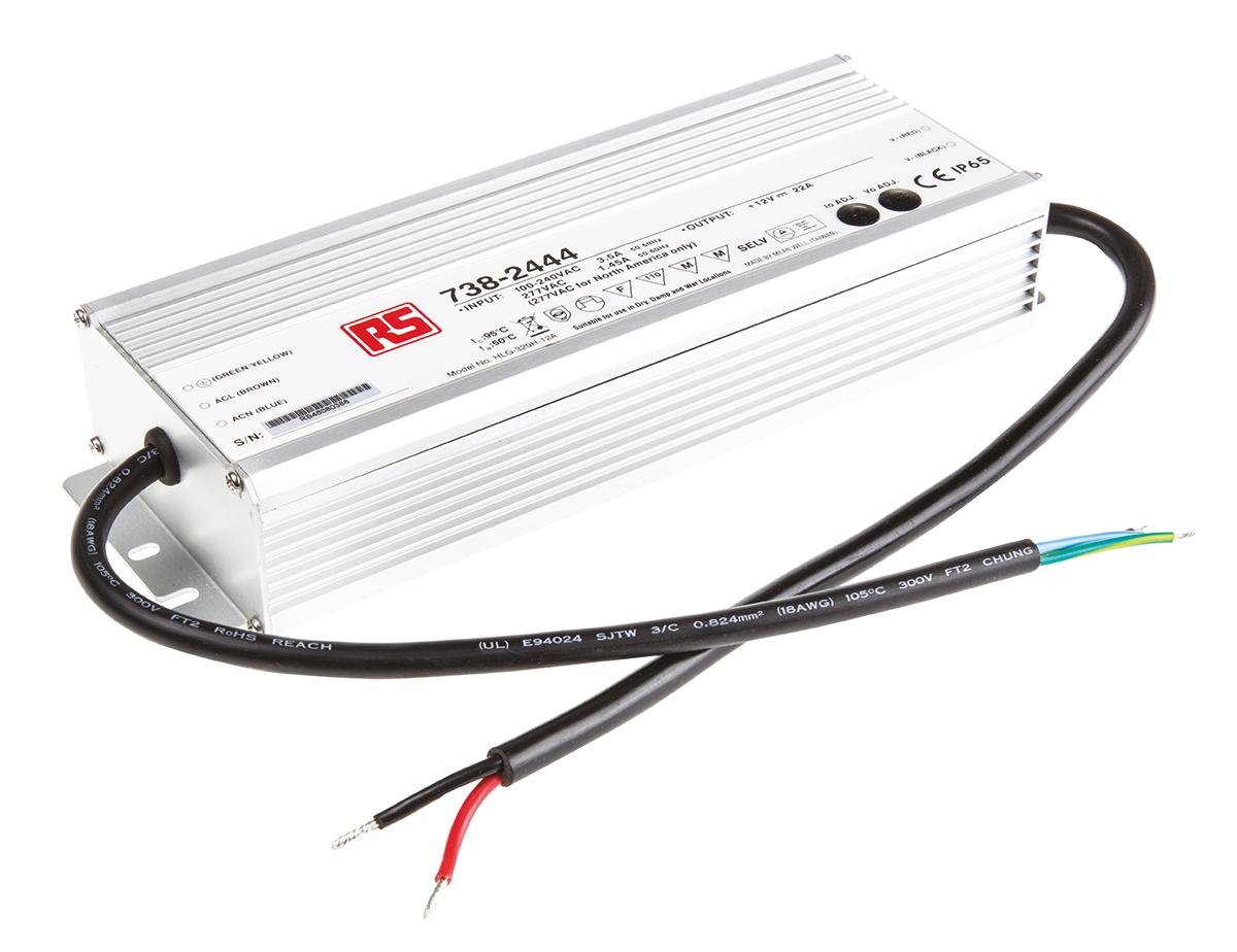 MEAN WELL LED Driver, 12V Output, 264W Output, 22A Output, Constant Voltage Dimmable