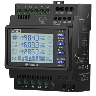 RS PRO 3 Phase LCD Energy Meter