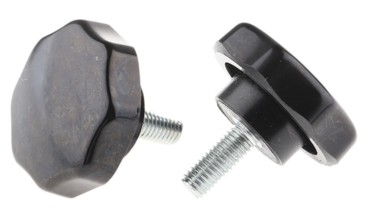 RS PRO Black Multiple Lobes Clamping Knob, M8, Threaded Stud