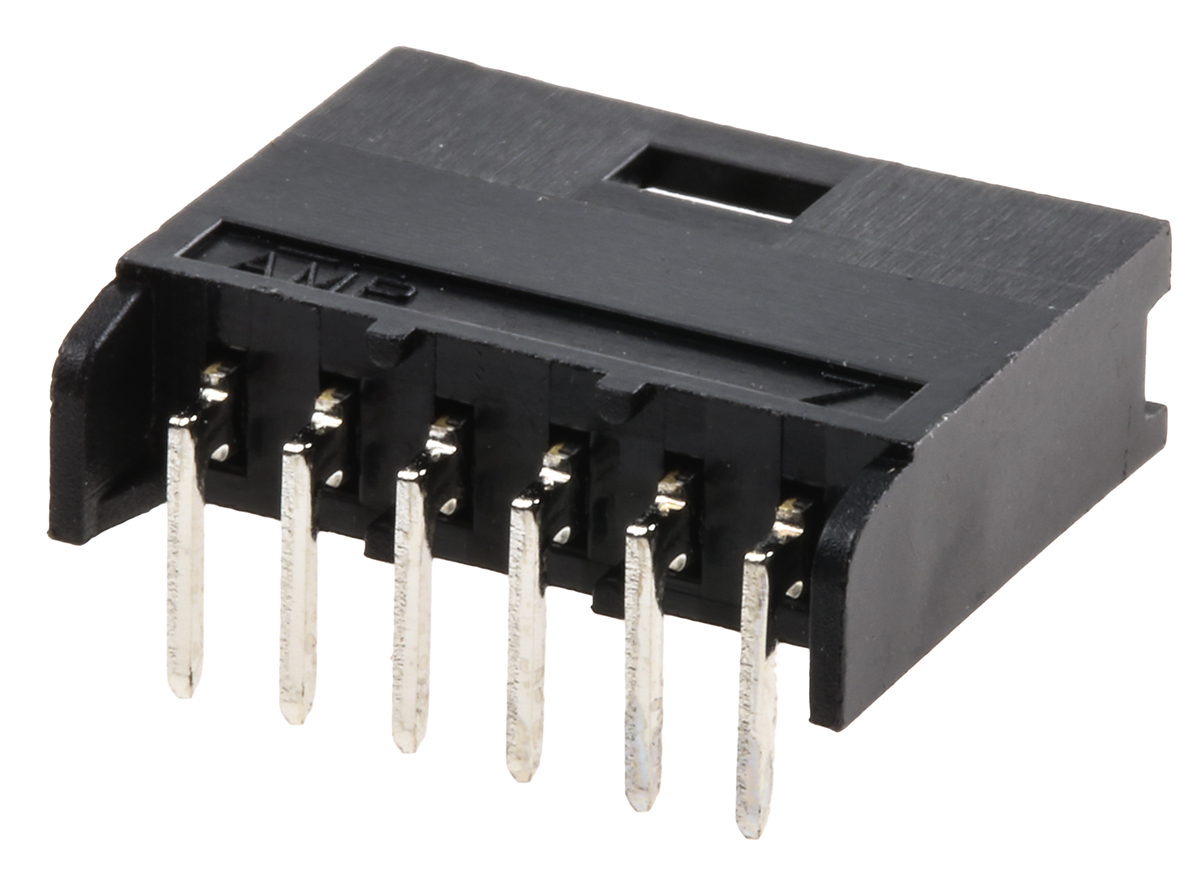 TE Connectivity AMPMODU MOD II Series Right Angle Through Hole PCB Header, 6 Contact(s), 2.54 mm Pitch, 1 Row, Shrouded