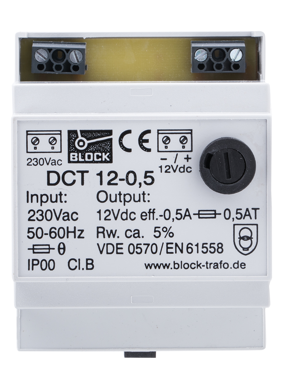 Block DCT Linear DIN Rail Power Supply, 230V ac ac Input, 12V dc dc Output, 500mA Output, 6W