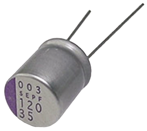 Panasonic 330μF Through Hole Polymer Capacitor, 25V dc