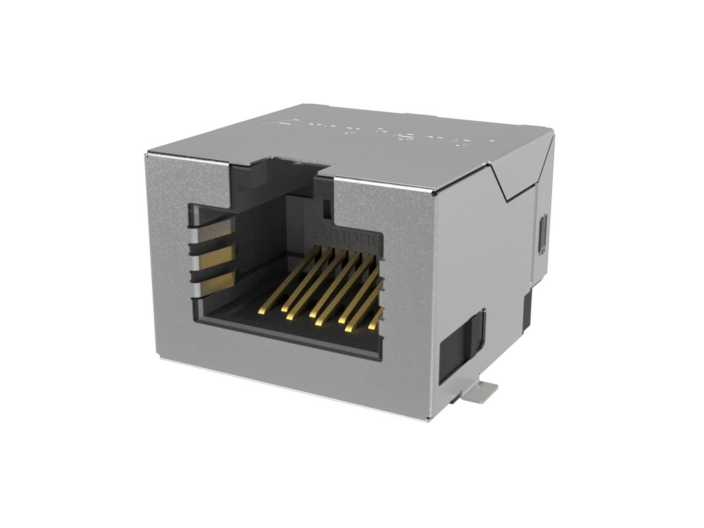 Amphenol Communications Solutions RJE3C18864 Series Female Ethernet Connector, Surface Mount, Cat6a, EMI Shield 1 Port